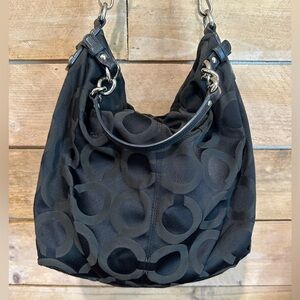 COACH Black Metallic Signature Jacquard Hobo Bag | 2009 | Excellent Condition